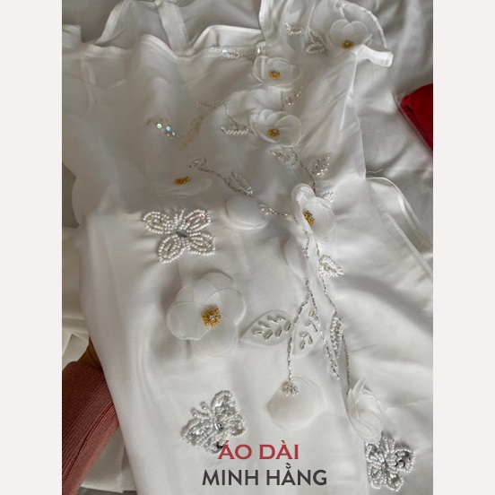 Áo Dài Cách Tân Tơ Lụa Cao Cấp Voan Tơ 4 Tà Cổ Lệch Phong Cách_Áo Dài Minh Hằng