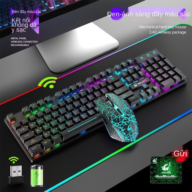 Bộ bàn phím và chuột sạc không dây Free Wolf điều khiển phát sáng máy tính để Cảm thấy xách tay đồ | BigBuy360 - bigbuy360.vn