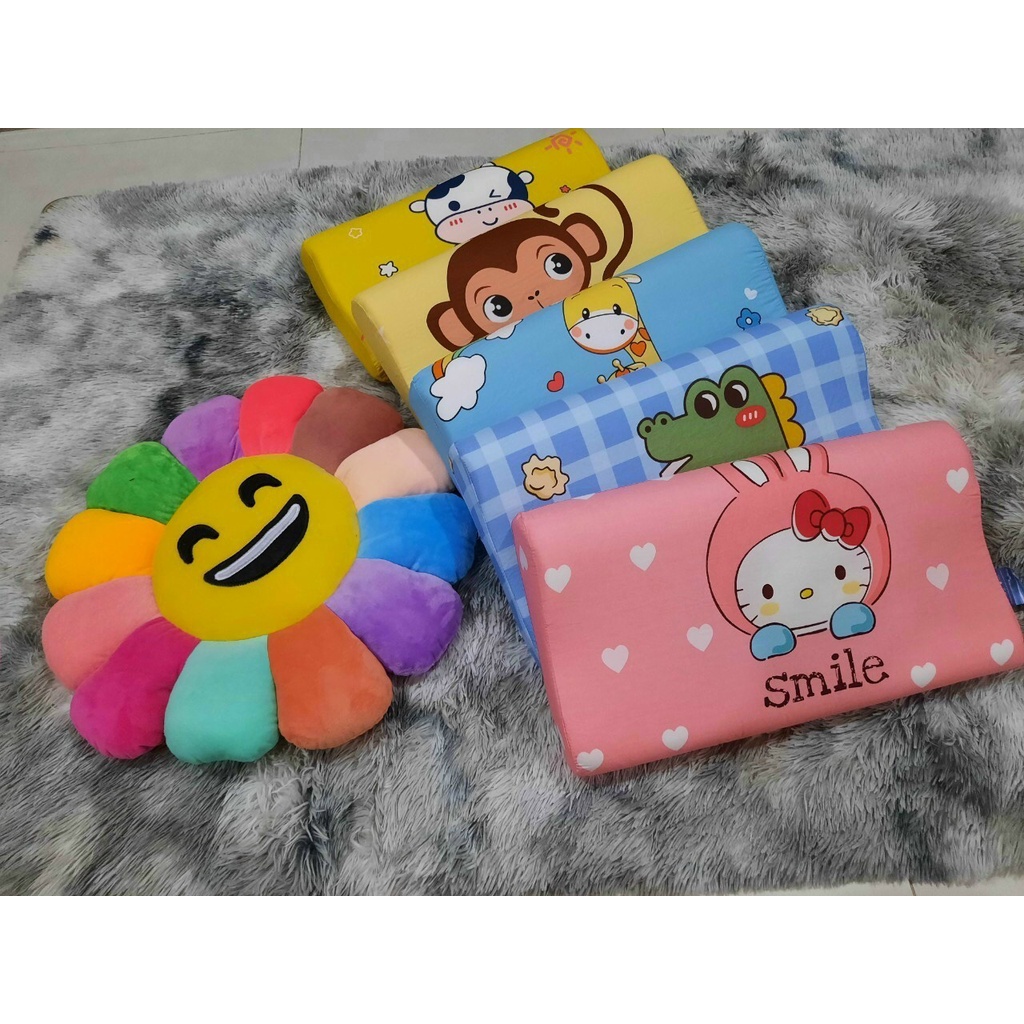 Gối cao su non cho bé từ 3 tuổi đến 10 tuổi 3D cao cấp, vỏ gối Cotton thoáng mát êm ái [ Được chọn màu]