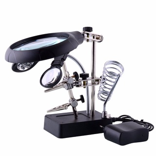 Kính lúp đôi để bàn có đèn led chiếu sáng mg16129-c kẹp pcb hỗ trợ hàn tiện dụng