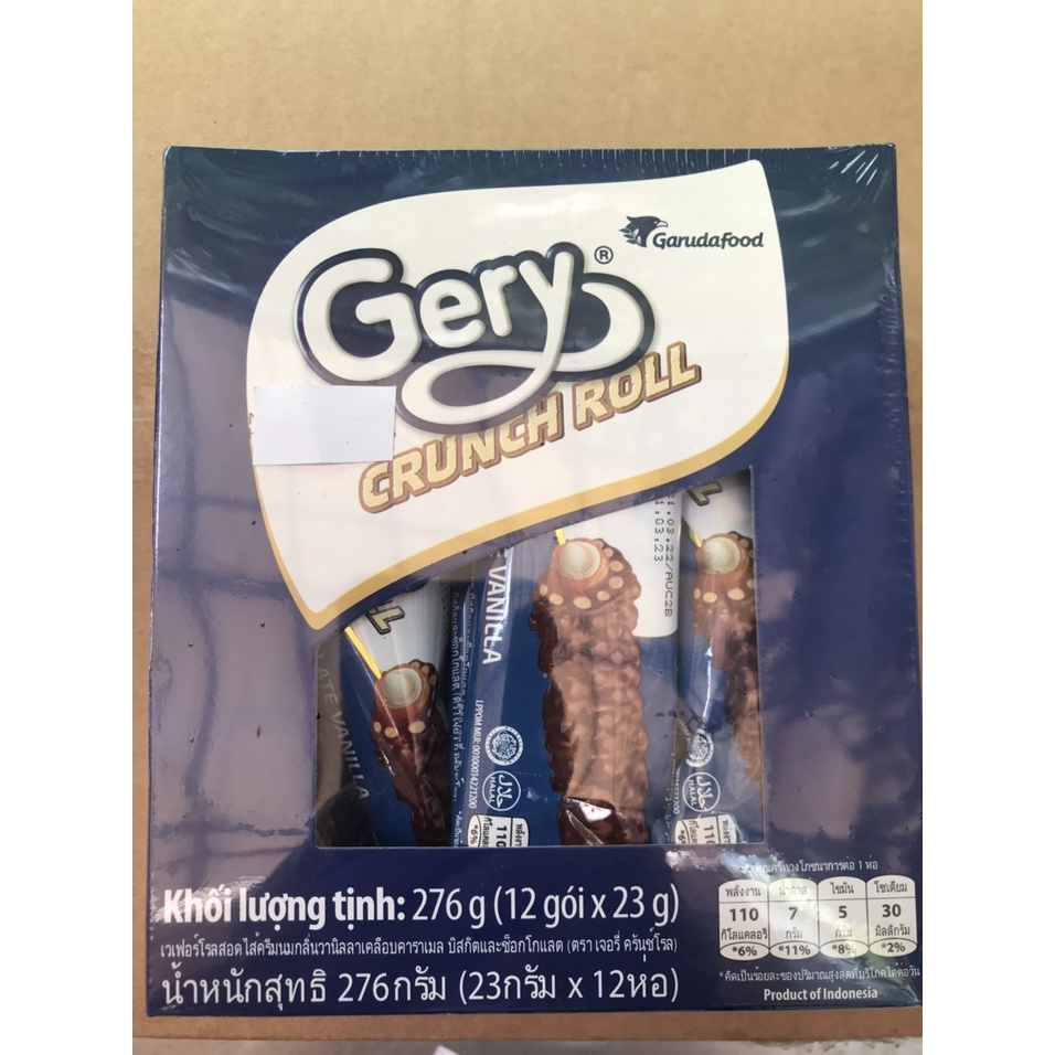 Bánh Gery Ống Vani Crunch Roll Chocolate Vanilla Hộp 276g (23g x 12 cái-xanh)