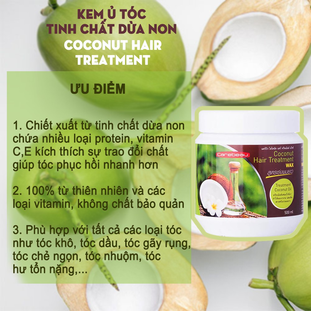 Kem Ủ Tóc Dừa Non Coconut Hairtreatment Thái Lan Phục Hồi Hư Tổn 500ml