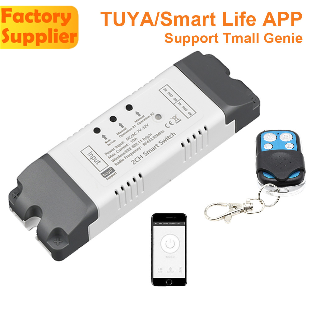 Tuya Sonoff With shell TYWR App USB 5V/DC7-32V Tuya App Smart Switch Home Self-Locking 433MHz 2 Ch Control Switch Module 3 Mode