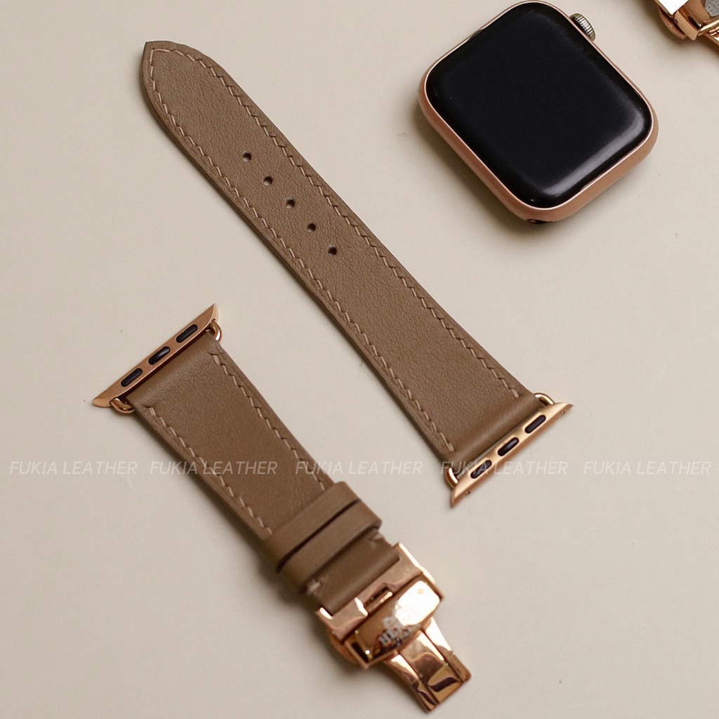 Dây da thủ công Swift nâu tây dành cho Apple Watch, đồng hồ thông minh, đồng hồ cơ