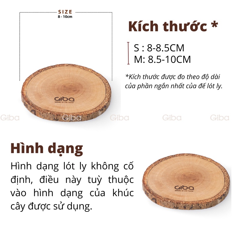 Lót ly gỗ khúc cây, lót nến, phụ kiện decor phụ kiện chụp ảnh trang trí, Khoanh gỗ vân đẹp - Giba