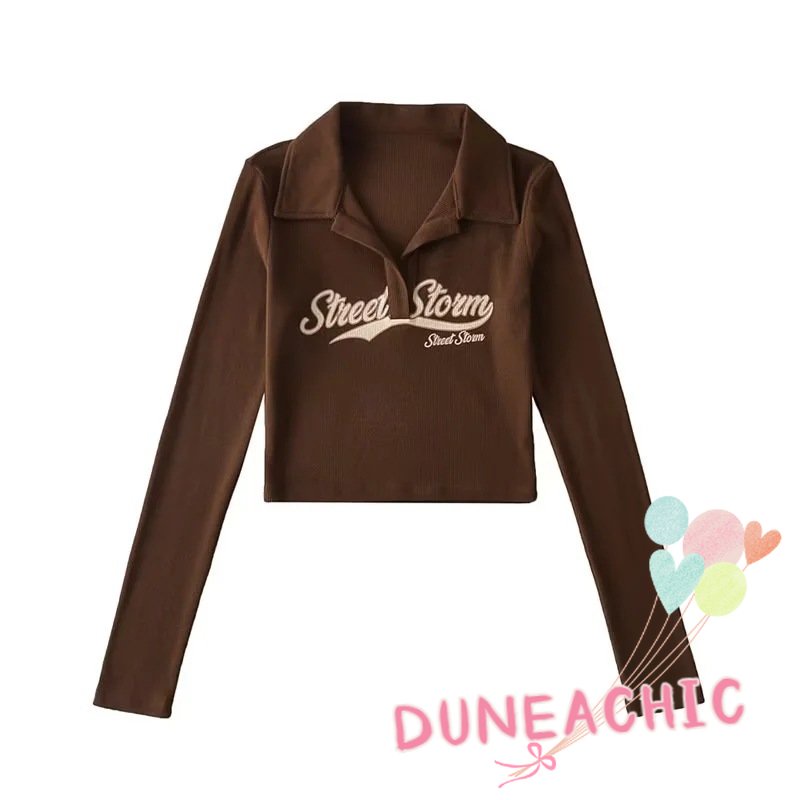 DUNEA Áo Sơ Mi Nữ Thêu Chữ Thời Trang