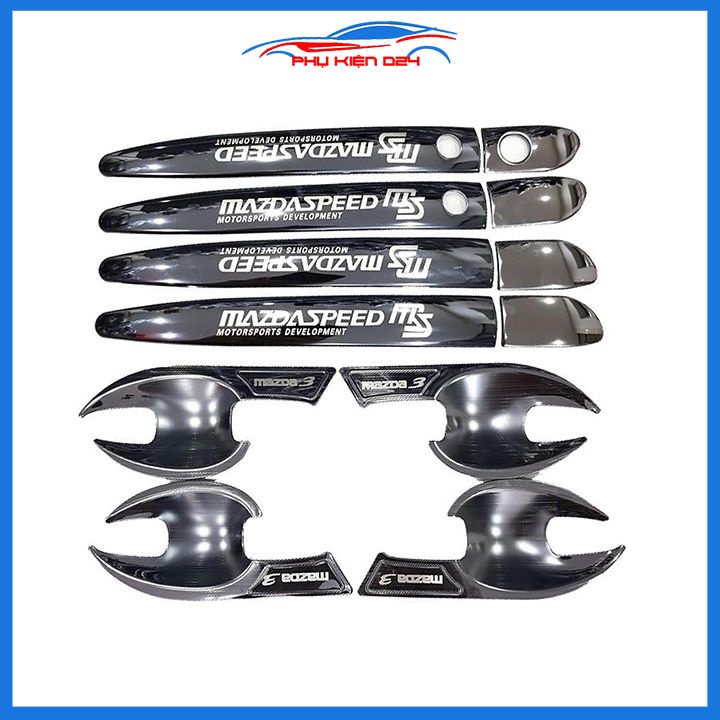 Ốp tay hõm vân cacbon/mạ crom/titan Mazda 3 2015-2016-2017-2018-2019 sáng bóng chống trầy bảo vệ cửa xe ô tô
