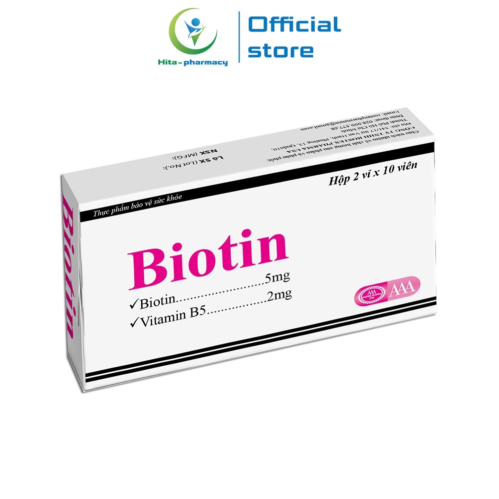 Biotin ROXTECH bổ sung Vitamin B5 giúp tóc chắc khỏe, giảm gãy rụng tóc 20 viên [Biotin Vỉ 20v]