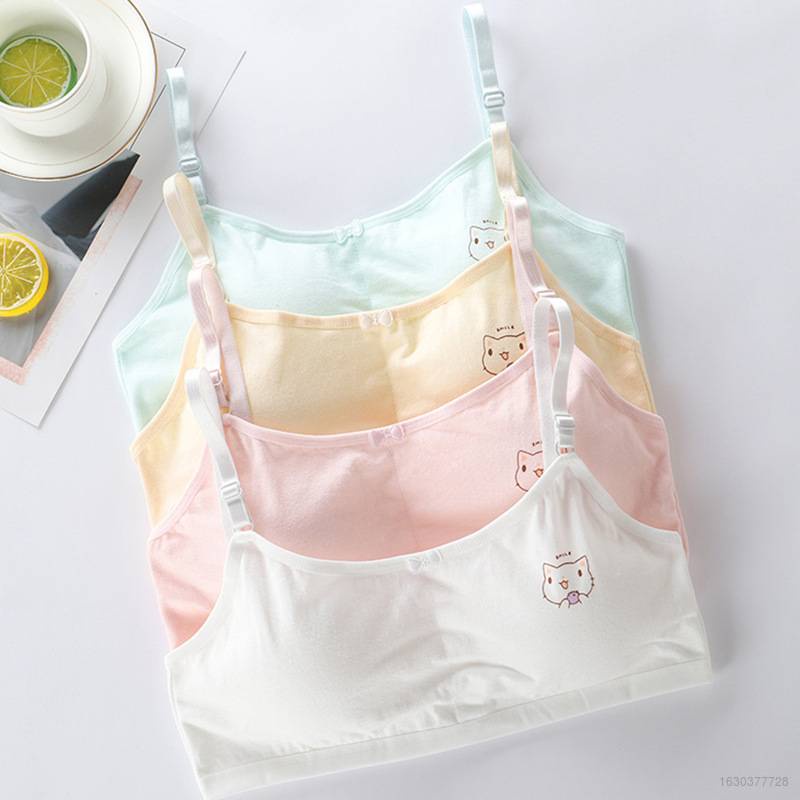 Áo lót cotton dây mảnh chống lộ màu trơn có thể điều chỉnh kích thước cho bé gái 9-16 tuổi