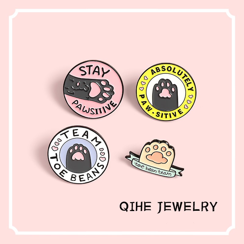 Ghim cài áo QIHE JEWELRY Hình Dấu Chân Mèo Dễ Thương