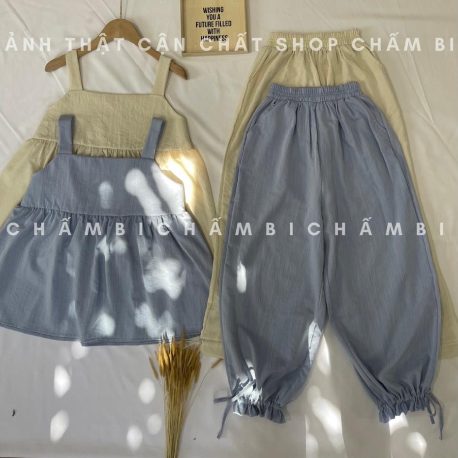 Set đồ nữ đi chơi S.059, Set áo kiểu nữ babydoll hai dây và quần dài rút ống (có thẻ mặc được 2 kiểu)
