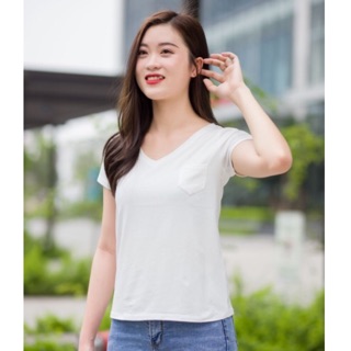 Áo phông giấy cottong cổ tim 1 túi