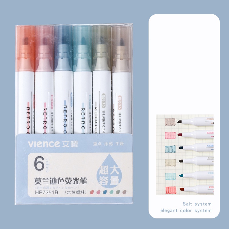 Bộ bút viết bullet journal 3 vintage màu dạ quang pastel TOGU - Set combo 6 bút highlight maker sổ tay cute