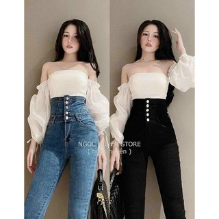 Quần jean nữ cạp cao đan lưng