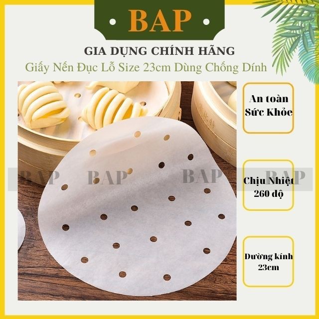 [100 Tờ] Giấy Nến Đục Lỗ, Tròn, Chống Dính Cho Nồi Chiên Không Dầu, Lót Xửng Hấp Size 23cm | BigBuy360 - bigbuy360.vn