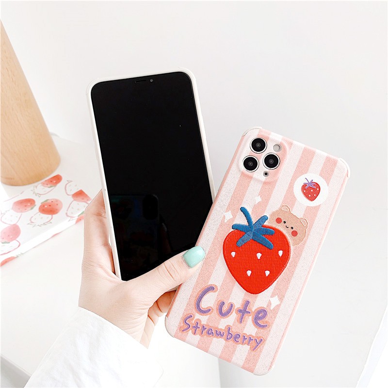 Ốp lưng iphone Đào Dâu thêu viền chống va đập 5/5s/6/6plus/6s/6splus/7/7plus/8/8plus/x/xr/xs/11/12/pro/max/plus/promax | BigBuy360 - bigbuy360.vn