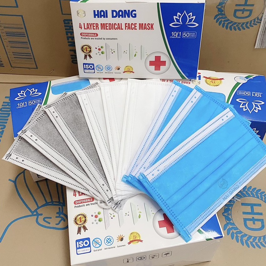 [COMBO 10 HỘP] Khẩu Trang Y Tế 4 Lớp Chính hãng - Hộp 50 cái có logo, đầy đủ giấy tờ, ISO 13485 | BigBuy360 - bigbuy360.vn