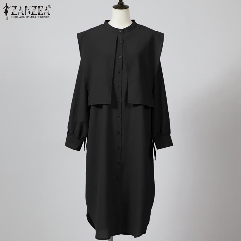 Váy ZANZEA dài tay cổ tròn phong cách thời trang Hàn Quốc cho nữ