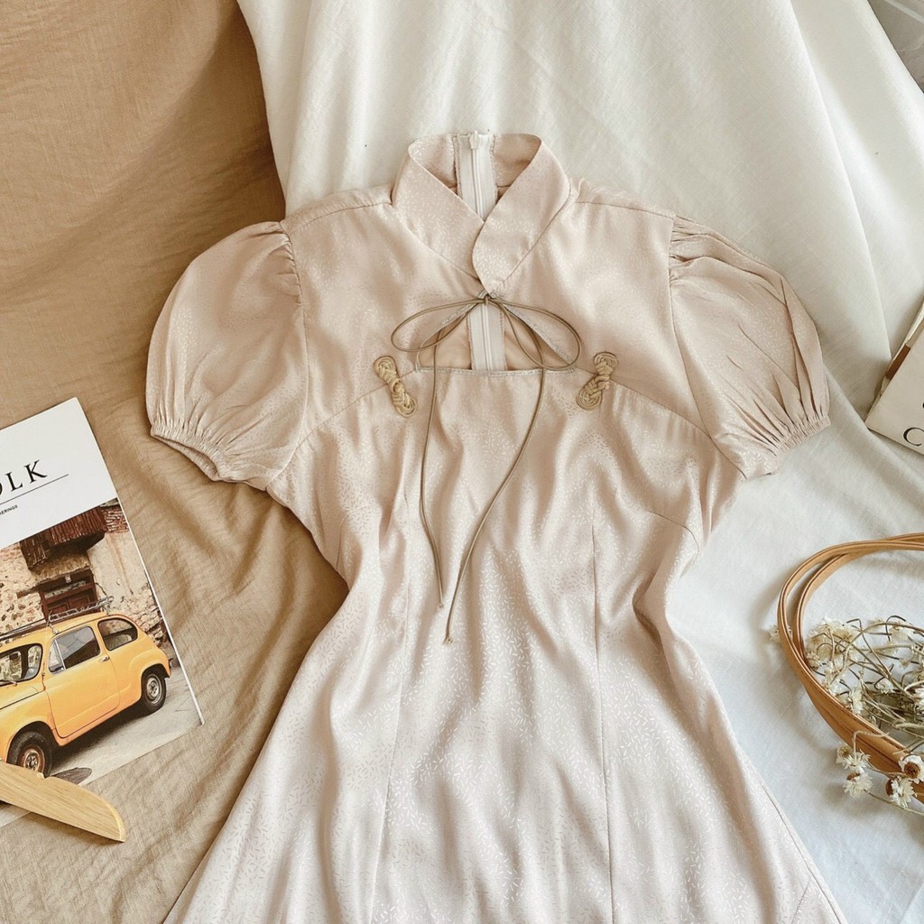 SƯỜN XÁM DỰ TIỆC - NUDE CỔ TÀU TAY PHỒNG – NGỰC THÊU ĐÍNH NƠ - GD075 💥 | BigBuy360 - bigbuy360.vn