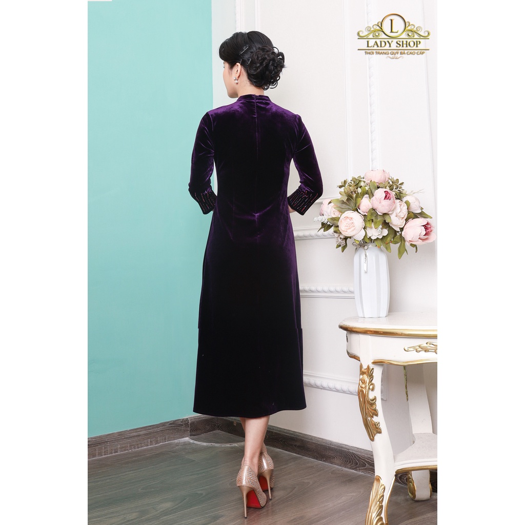 Thời trang trung niên Ladyshop Đầm nhung cổ tàu kết thủ công sang trọng TK750 | BigBuy360 - bigbuy360.vn