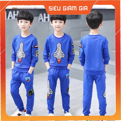 Sét bộ quần áo thu đông trẻ em 18-28kg in hình tàu vũ trụ dành cho bé trai 6-10 tuổi