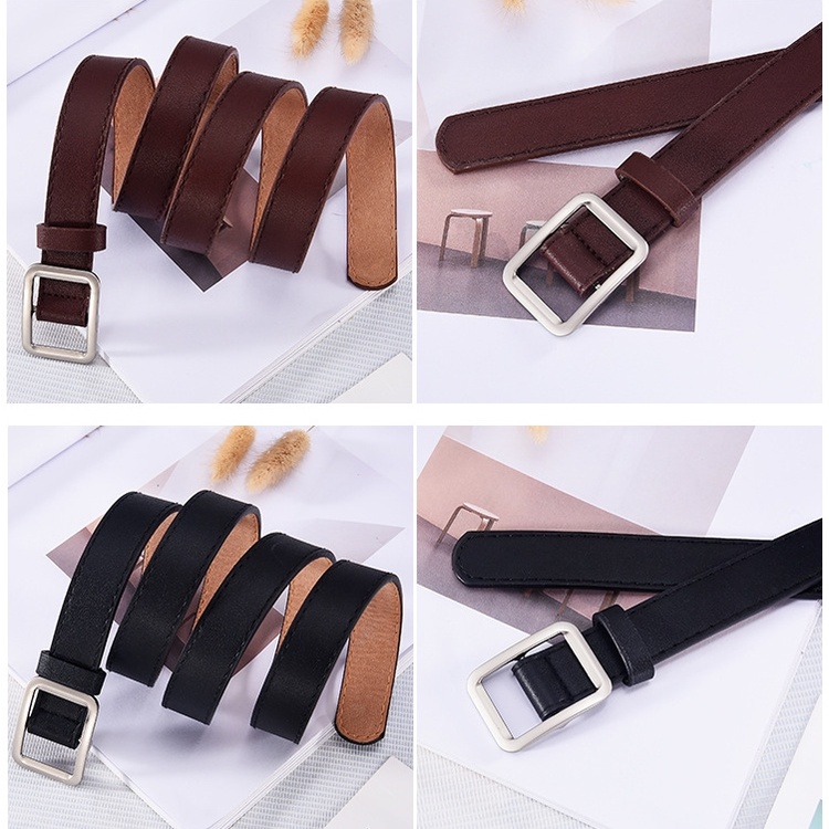 Thắt lưng nữ mặt vuông trơn dây nịt nữ bản nhỏ cá tính phong cách Hàn Quốc loại 1 dài 105cm rộng 2.5cm TL06