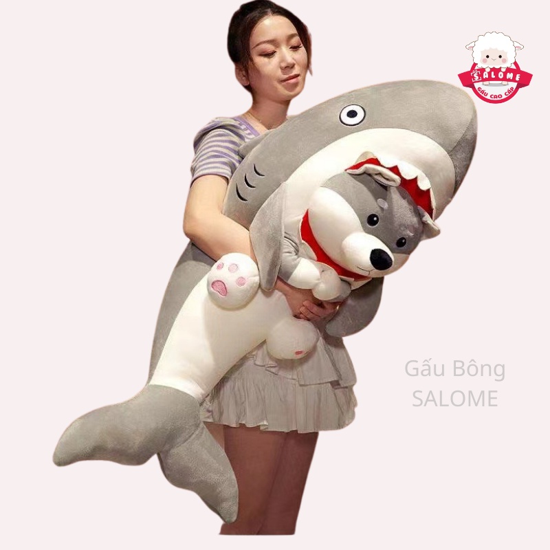 Gấu Bông Cá Mập Mặt Chó Husky SALOME, Qùa Tặng Dễ Thương Có Khóa Kéo