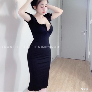 Váy thun body cổ U bổ trụ xinh xắn