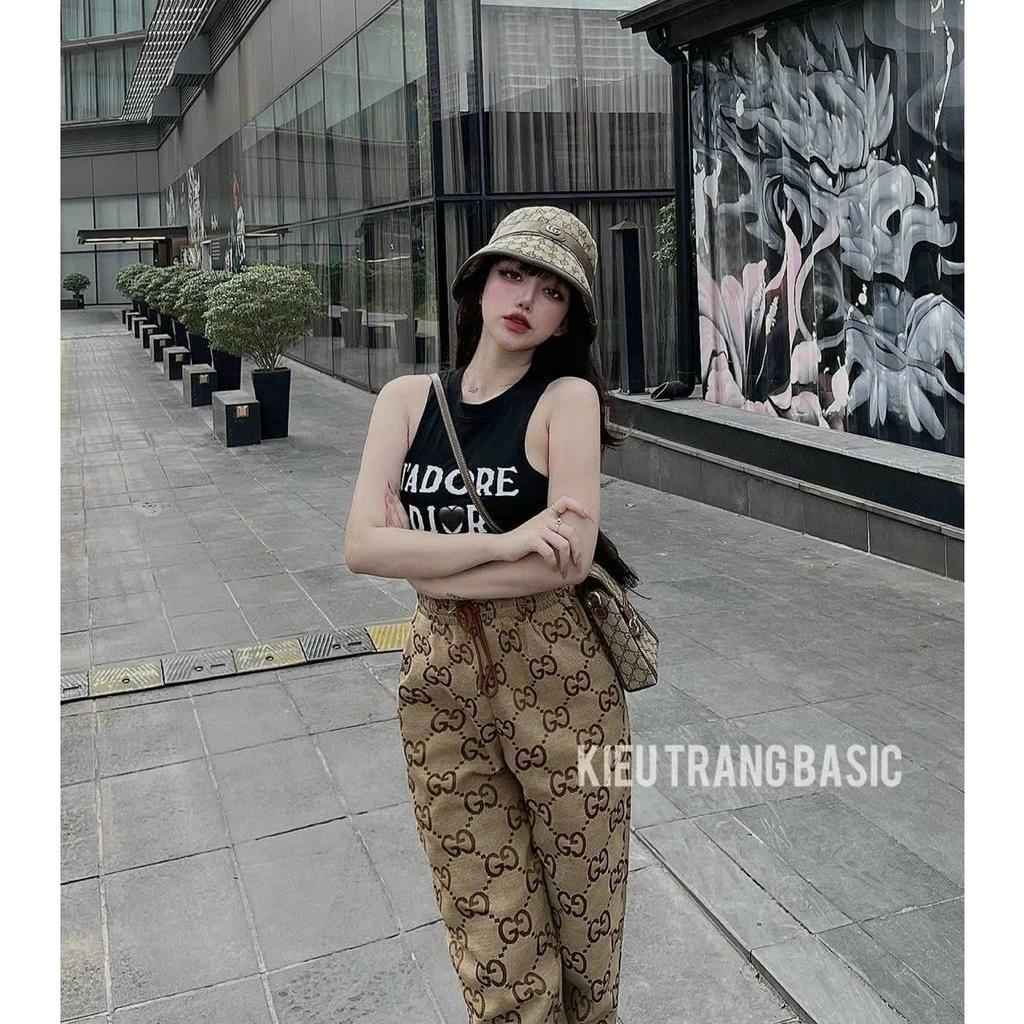 Thời Trang Dạo Phố Aó Ba Lỗ In Chữ Phối Quần Cạp Cao Họa Tiết Bo Lai Sang Chảnh Chất Đẹp Chuẩn from