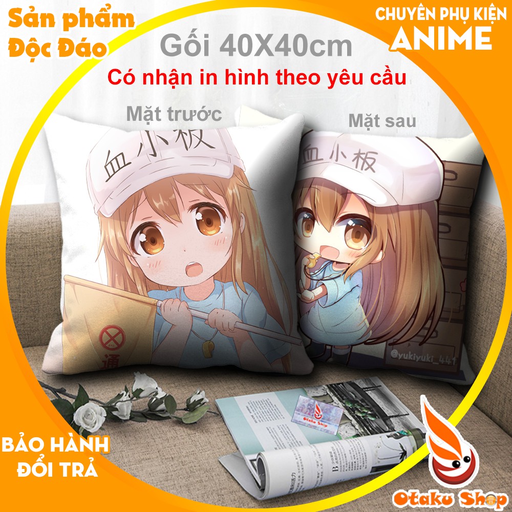 Áo gối, bao gối Anime Hataraku Saibou Cells at Work! dùng tựa lưng trang trí ghế sofa kích thước 40 x 40cm