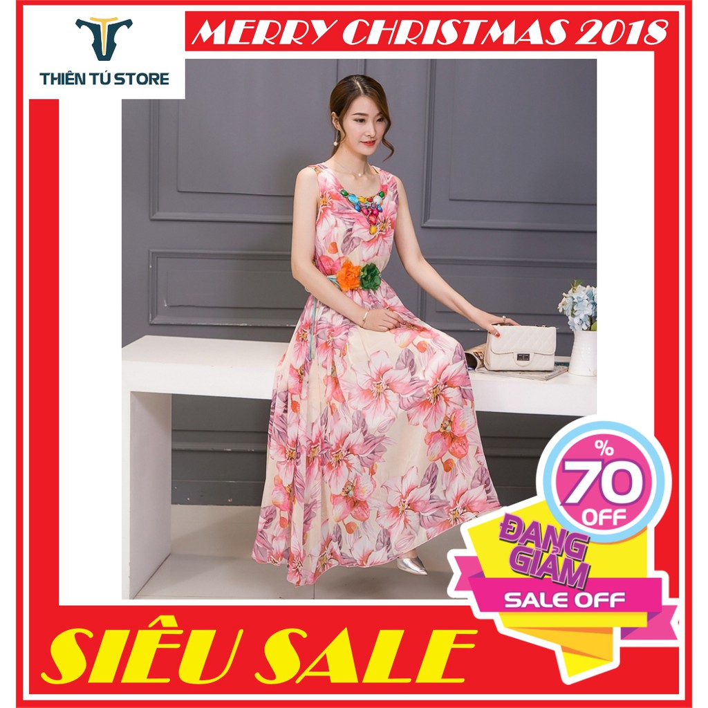 Đầm dự tiệc , đầm maxi dáng đẹp họa tiết hoa hai lớp Sp.01361
