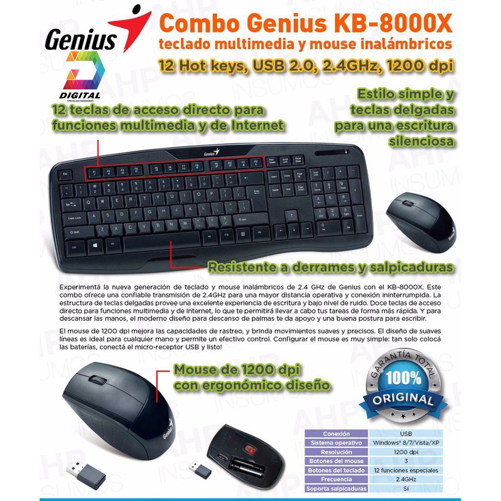 [Mã 159ELSALE hoàn 7% đơn 300K] Combo chuột và bàn phím Genius không dây chính hãng bảo hành 12 tháng