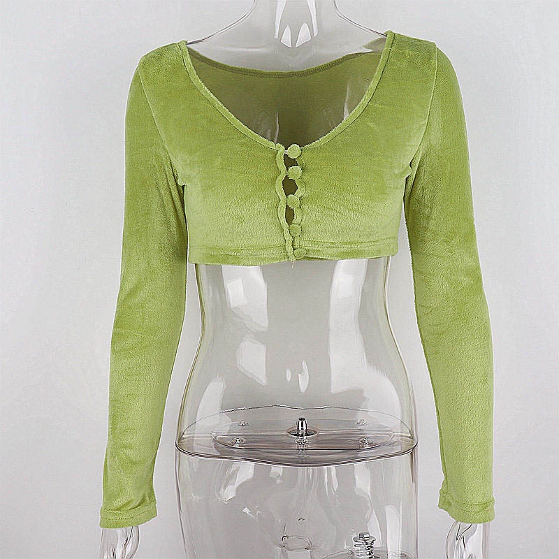 DUNEA Áo cardigan tay dài cổ chữ V phối nút thời trang quyến rũ cho nữ