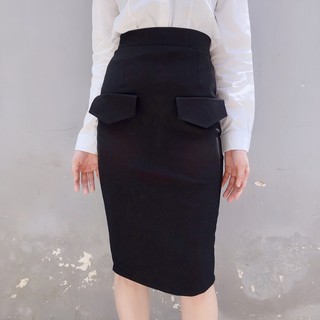 Chân váy công sở dài bigsize phối nắp túi màu đen dài 63cm CR63V08
