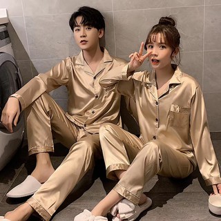 Bộ Đồ Ngủ Vải Phi Bóng Thời Trang Thu Đông Cho Cặp Đôi đồ ngủ đôi Các cặp đôi pyjamas pijama nam nữ mùa đông tay dài lụa satin dễ thương bigsize đồ mặc nhà cao cấp
