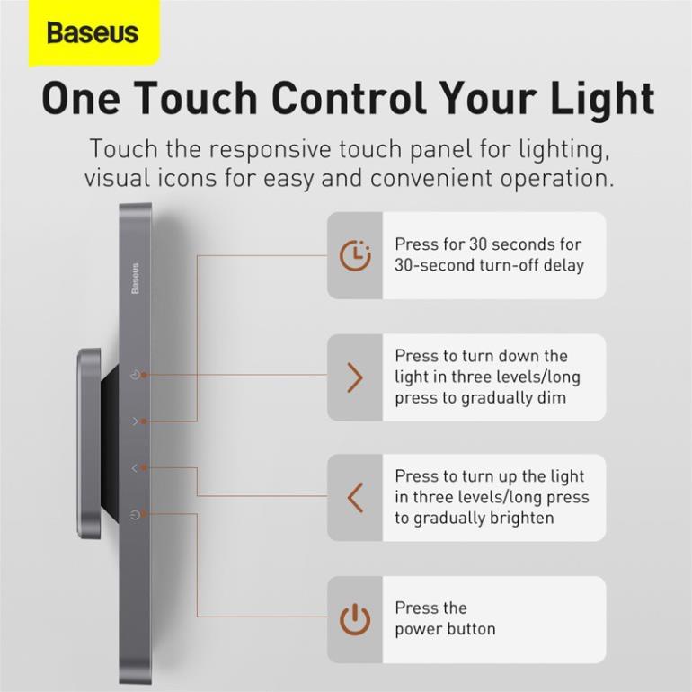 Đèn LED Baseus có đế nam châm có thể sạc lại dành cho để bàn phòng ngủ/ bàn học/ nhà bếp/ ký túc xá