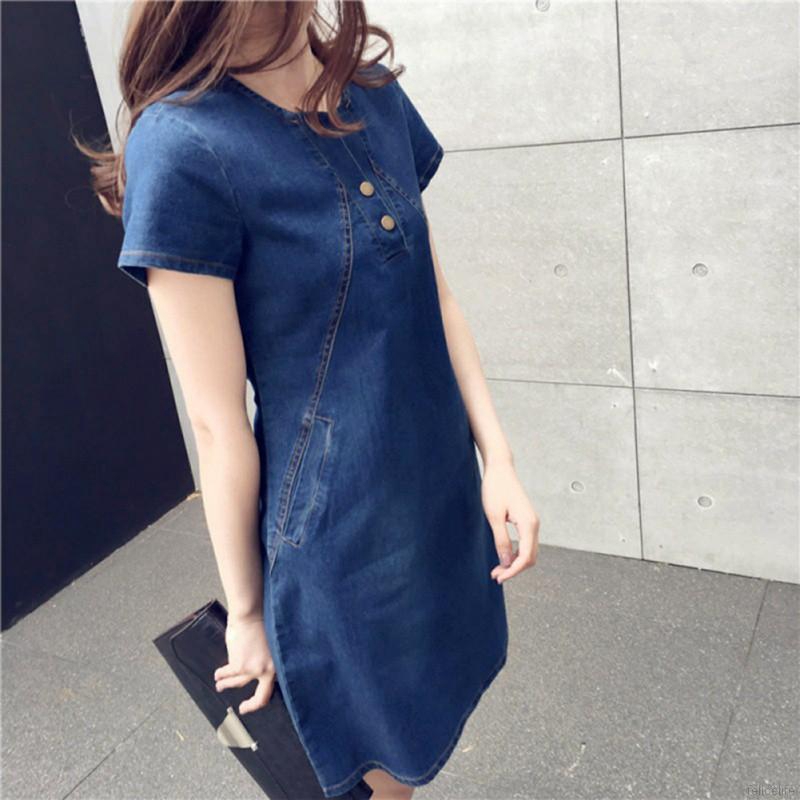 Đầm Denim Dáng Dài Thiết Kế Thanh Lịch Có Size Lớn