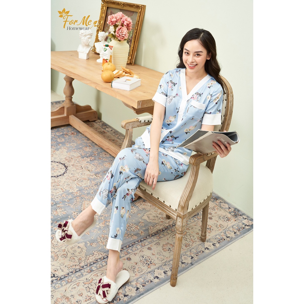 Bộ mặc nhà lụa giấy luxury cao cấp họa tiết cổ tim 10, forme pijamas