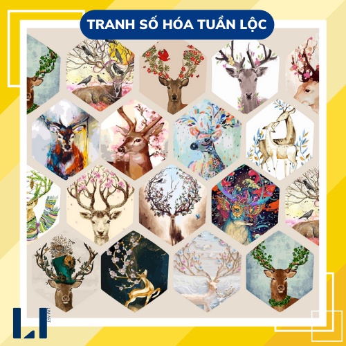 Tranh sơn dầu số hoá có khung LIM Art - Tranh tô màu theo số hươu, tuần lộc