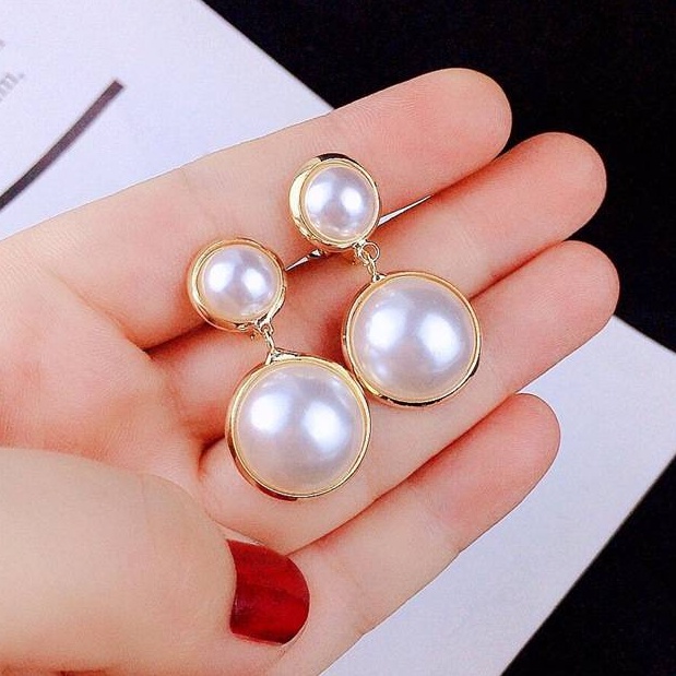 Bông tai tròn đính ngọc trai nhân tạo không xỏ lỗ mạ vàng cho nữ