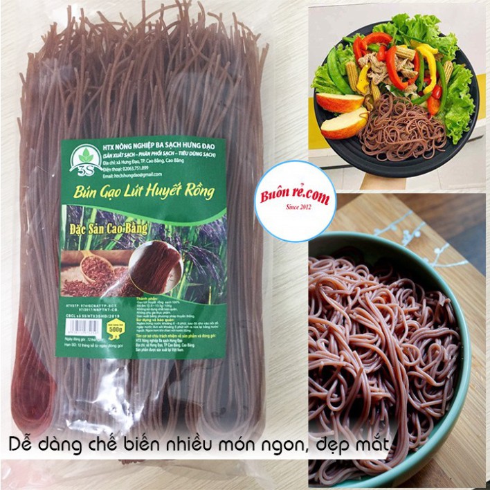 Bún gạo lứt huyết rồng (gói 500g) Nông sản sạch Cao Bằng – bún gạo khô - Thực phẩm ăn kiêng an toàn Buôn Rẻ - 01211 tnb3