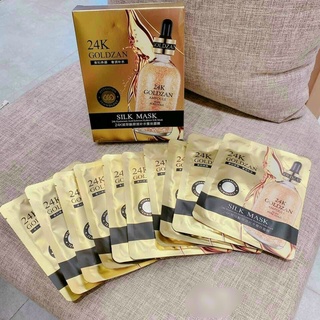 Hộp 10 miếngặt nạ tơ tằm 24k Goldzan - Mặt nạ vàng 24k silk mask