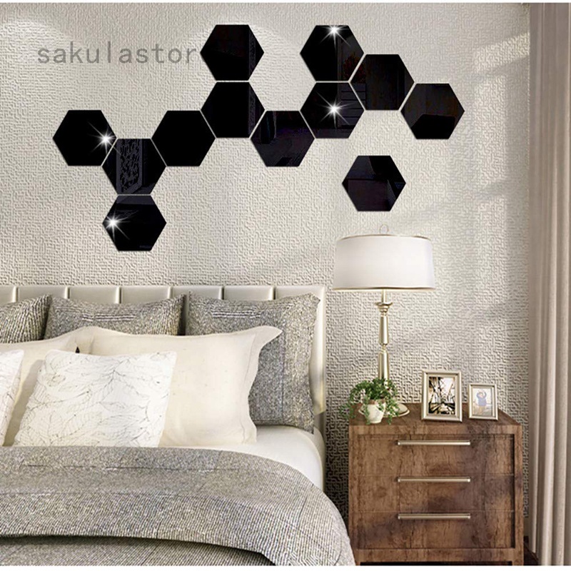 Set 36 Miếng Dán Tường Tráng Gương Hình Lục Giác Chất Liệu Nhựa Acrylic Tráng Gương DIY Trang Trí Nhà Cửa