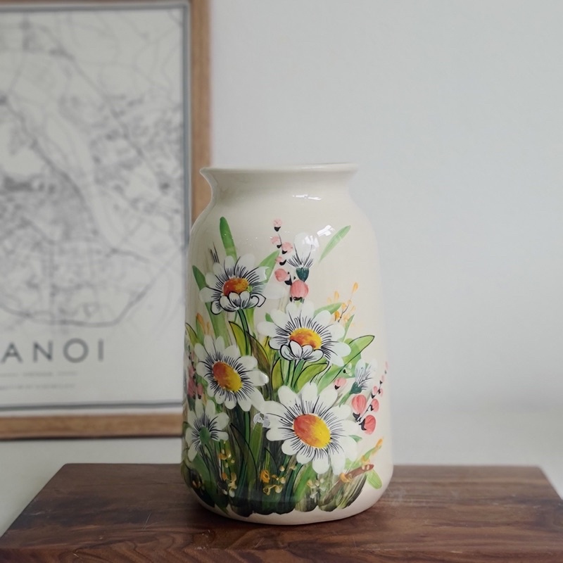 Lọ hoa deco đẹp- lọ hoa vẽ cúc hoạ mi- giá rẻ