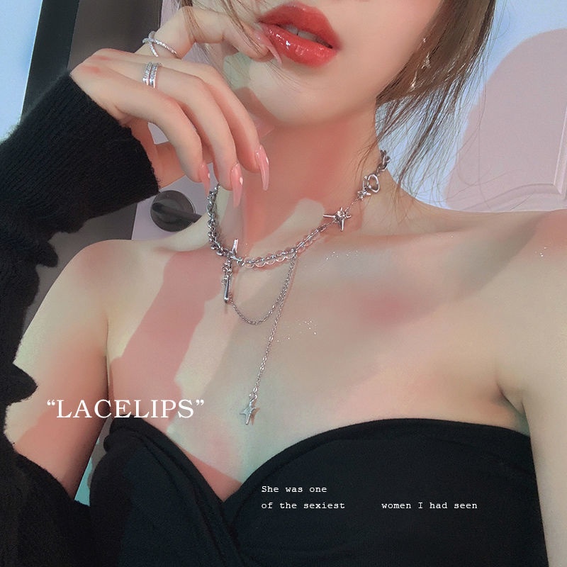 Vòng Cổ Choker Tua Rua Hình Ngôi Sao Bốn Cánh Thời Trang Cho Nữ
