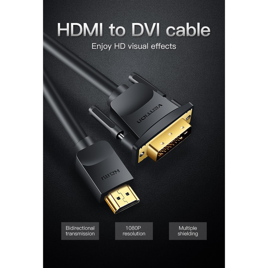 Vention HDMI to DVI Cable DVI-D 24+1 Pin Support 1080P 3D HDMI Cable