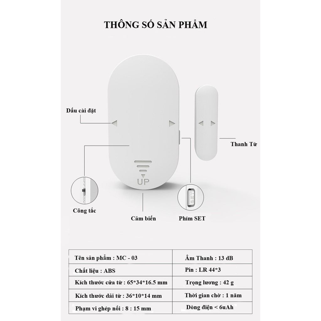 [Mã BMBAU50 giảm 7% đơn 99K] Chuông báo động chống trộm, báo khách mở cửa đa chức năng CTFAST MC - 03 , nhiều chế độ