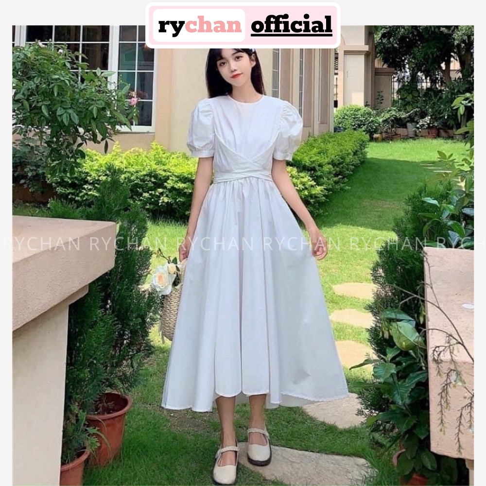 Đầm Dự Tiệc Lệch Tà Chéo Eo Cổ Tròn Tay Bồng Ngắn Dáng Xòe Công Chúa Bánh Bèo 2 Màu Trắng Hồng [ẢNH THẬT CUỐI] - DX9782