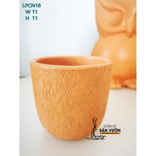 Chậu gốm đất nung kiểu TRỨNG VÂN HOA CÚC size 10cm - Màu gốm đỏ , chậu trồng cây, gốm sứ sân vườn Bình Dư