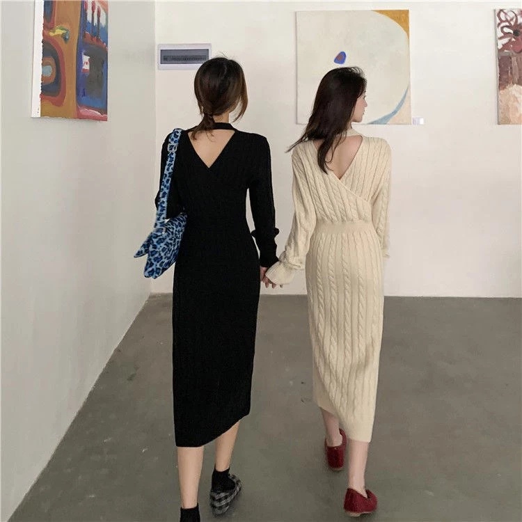 DUNEA Đầm Sweater Cổ Tròn Thiết Kế Xinh Xắn Cho Nữ